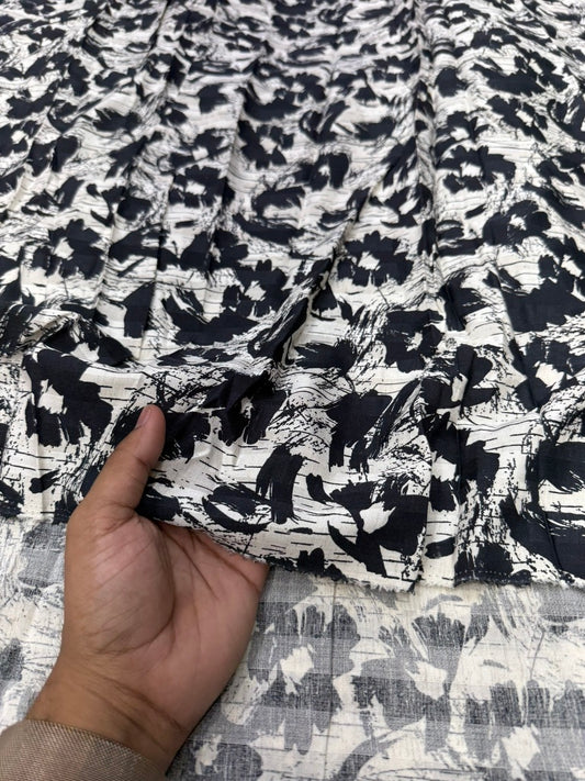 Buy Cotton Poplin Stripe Line Art Base Black Floral Printed Fabric