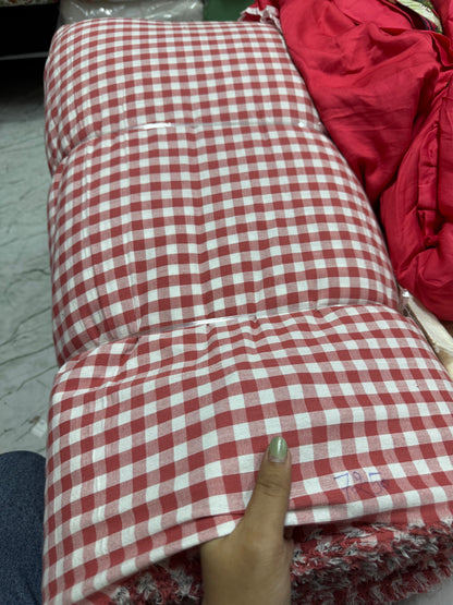 Premium Seersucker Pinkish Red Check Fabric - MAF 