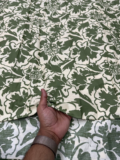 Buy Cotton Poplin Light Green Base Olive Green Line Art Flower Printed Fabric