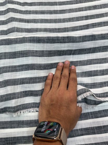 Buy Premium Cotton Linen Charcoal Grey Broad Stripe Fabric