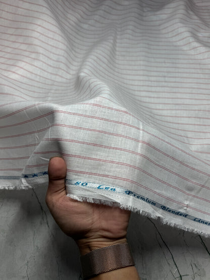 Buy 80 Lea Pure Linen Pink Double Line Stripe Shirting Fabric