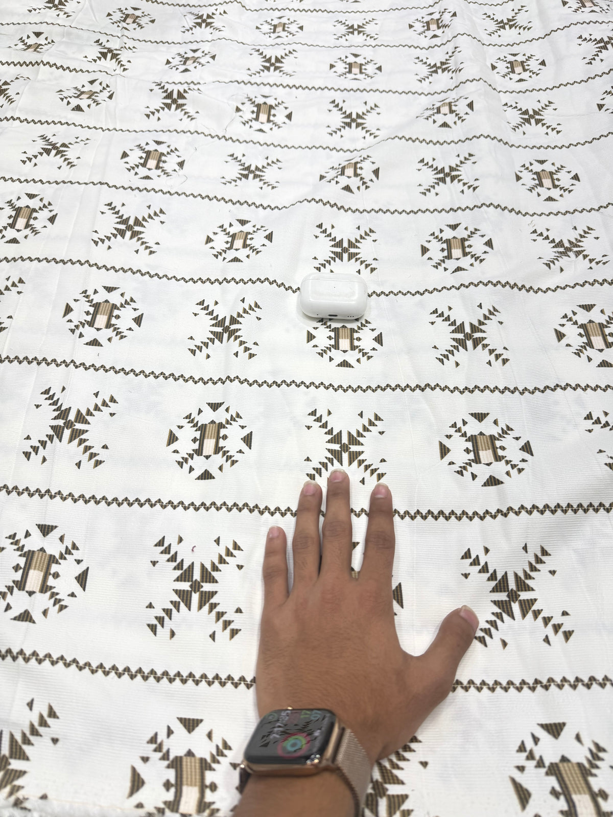 Buy Printed Corduroy White Brown Geometric Ajrak Print Fabric