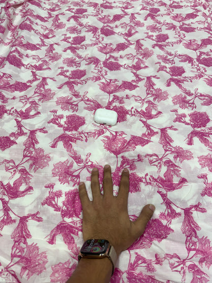 Buy Premium Mul Cotton White Magenta Botanical Branch Print Fabric
