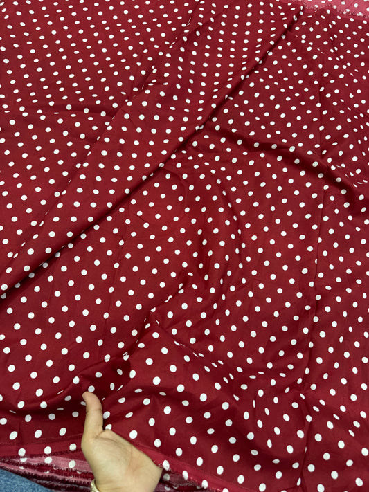 Buy Banana Crepe Wine Base Polka Dot Printed Fabric