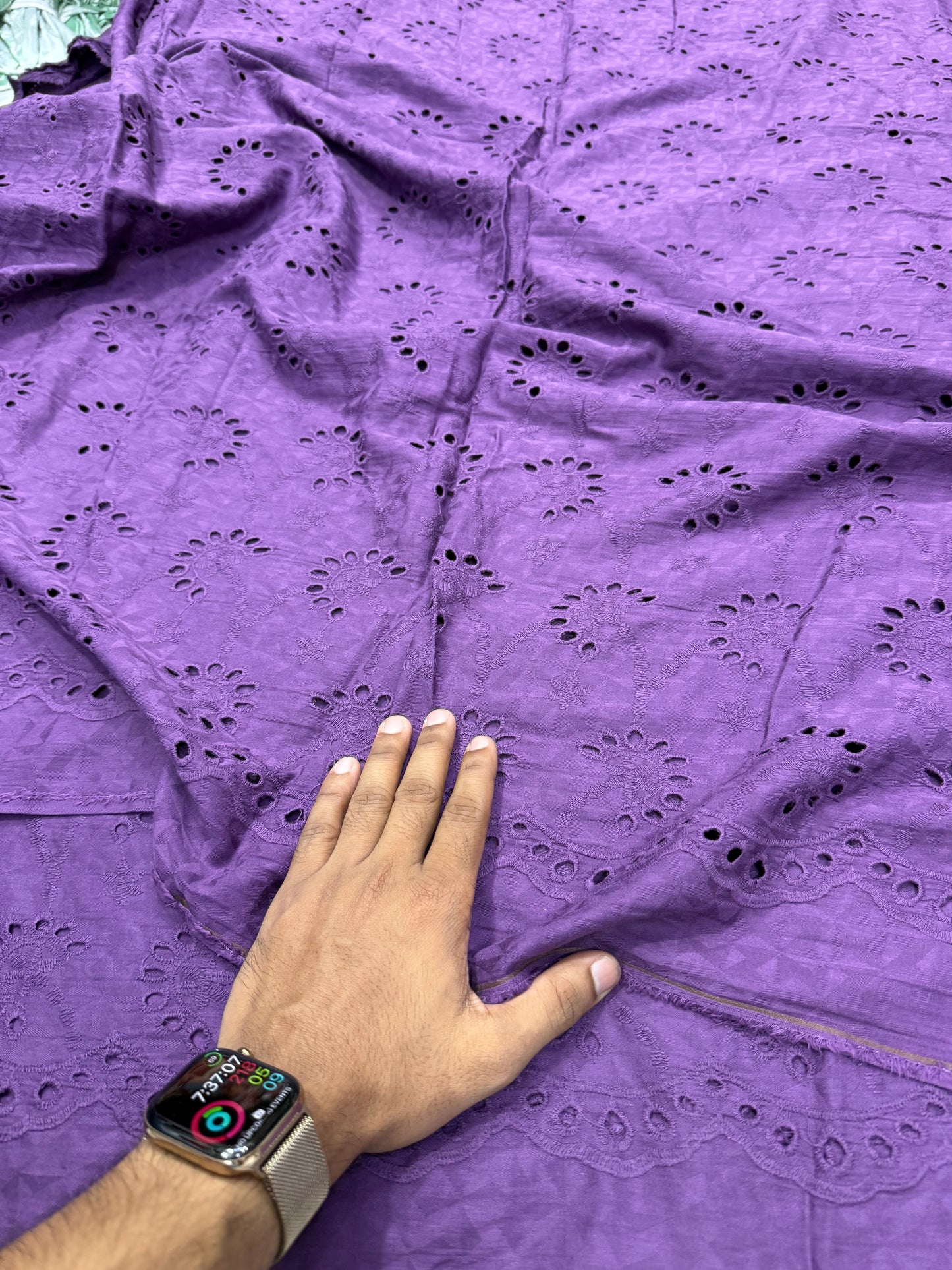 Buy Cotton Hakoba Purple Fan Border Jacquard Fabric