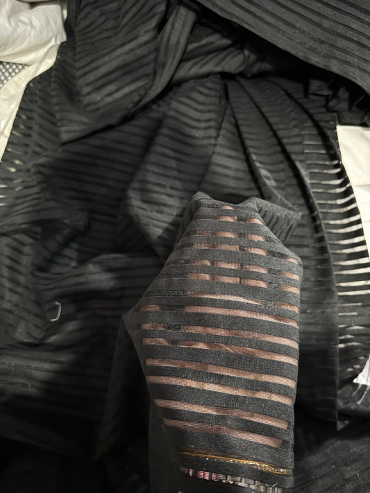 Poly Georgette Stripes Solid Black Fabric - MAF 