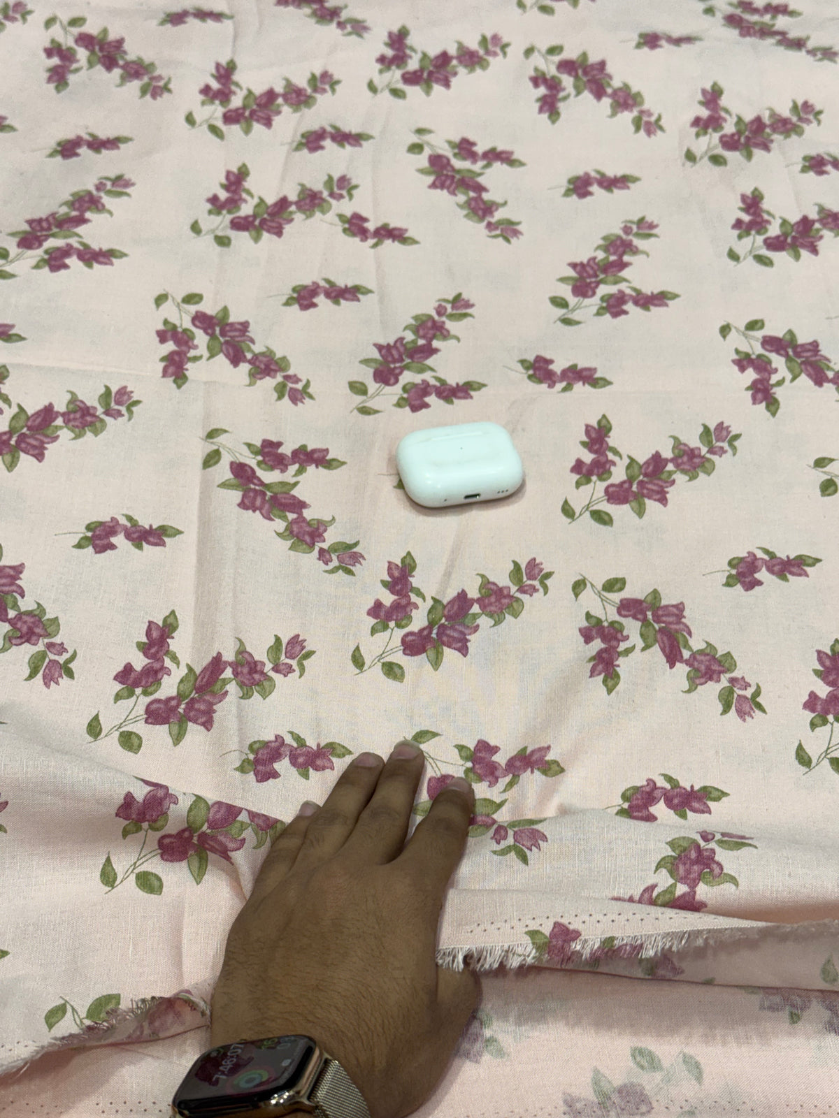 Buy Premium Cotton Linen Pink Floral Vine Print Fabric
