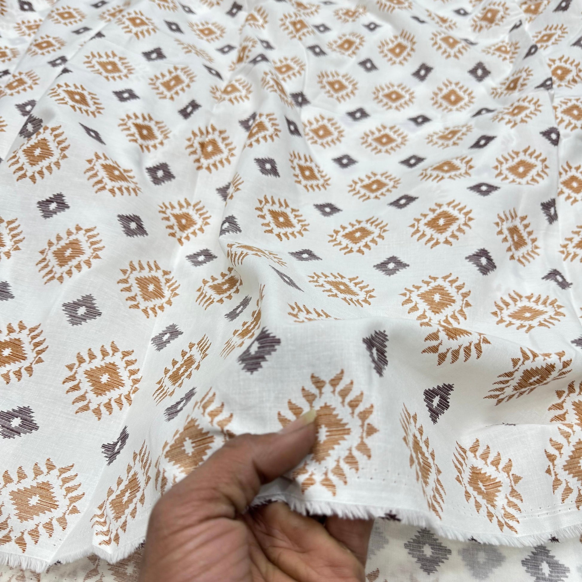 Buy Fine Premium Mul Cotton Nude Diamond Block Fabric - MAF 