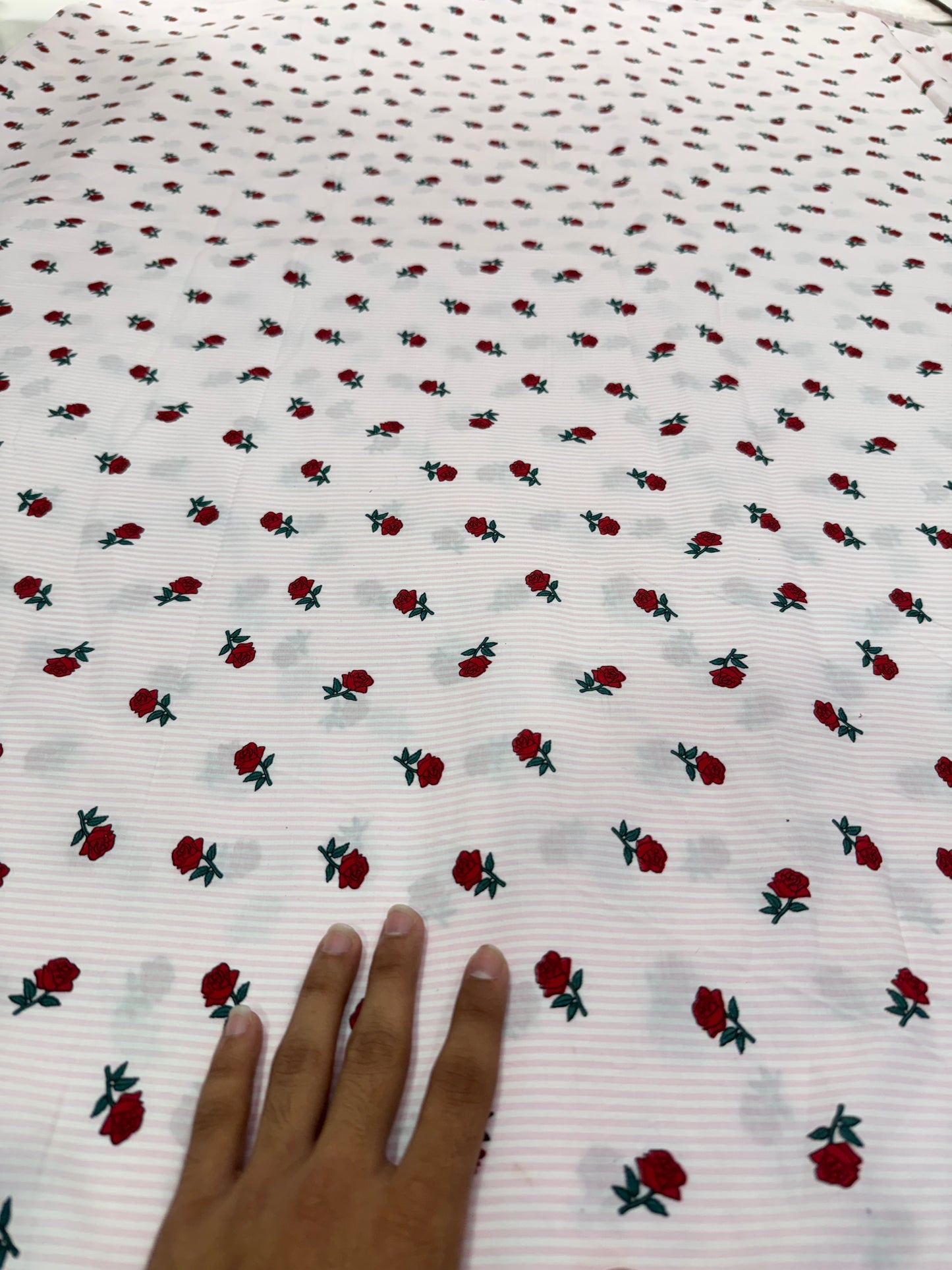 Buy Cotton Poplin Pink Stripe Red Roses Printed Fabric