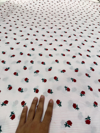 Buy Cotton Poplin Pink Stripe Red Roses Printed Fabric