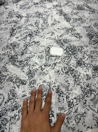 Buy Viscose Chiffon White Black Floral Vine Print Fabric