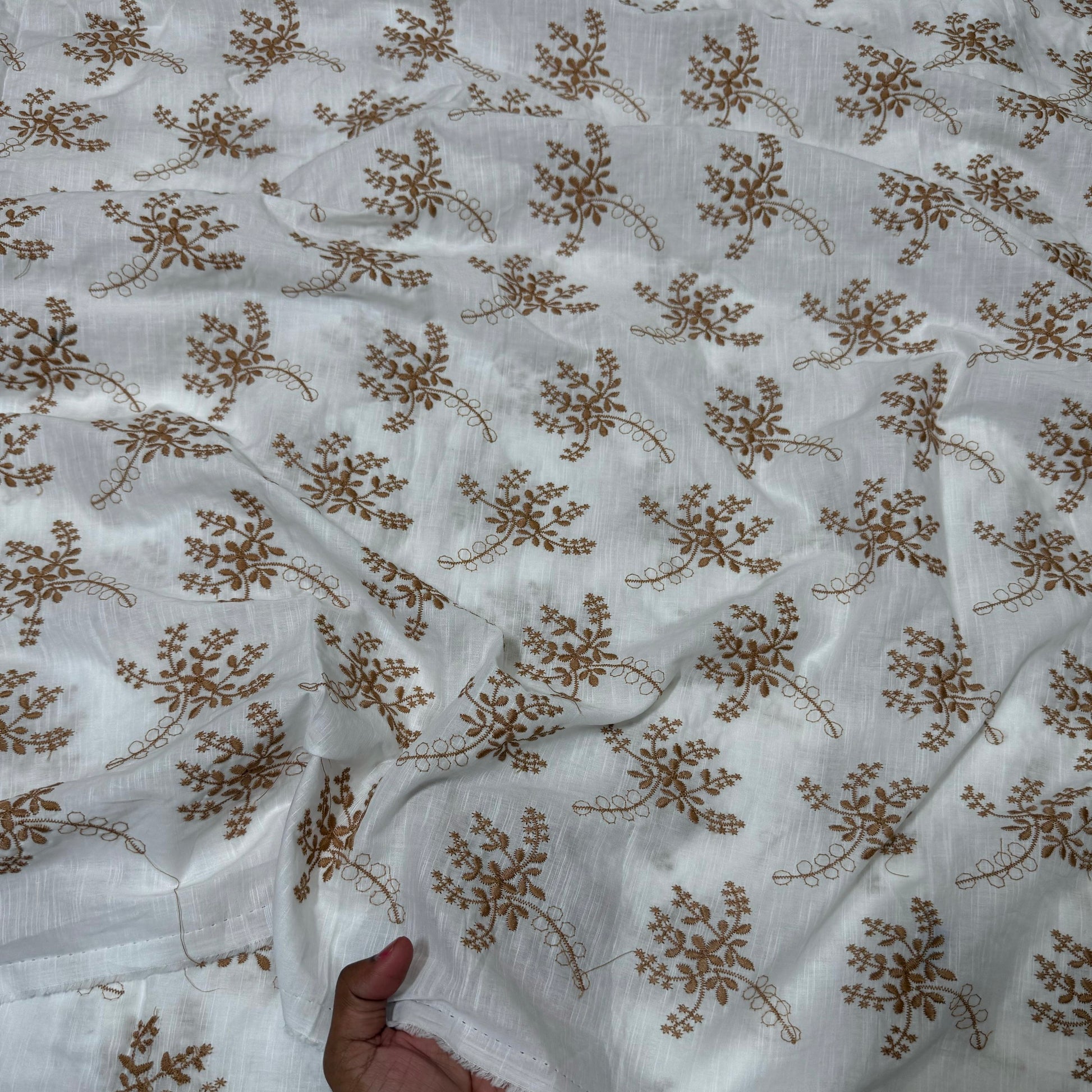 Buy Pure Cotton Cambric slub Golden Embroidery Fabric - MAF 