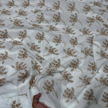 Buy Pure Cotton Cambric slub Golden Embroidery Fabric - MAF 