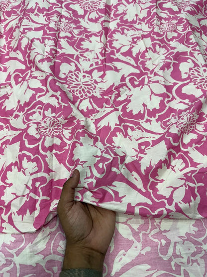 Buy Cotton Poplin Pink Base White Floral Fabric