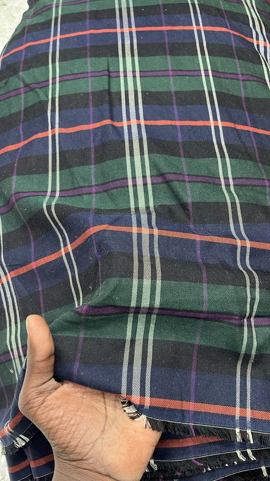 Buy Cotton Twill Check Blue Green Black Combo Fabric