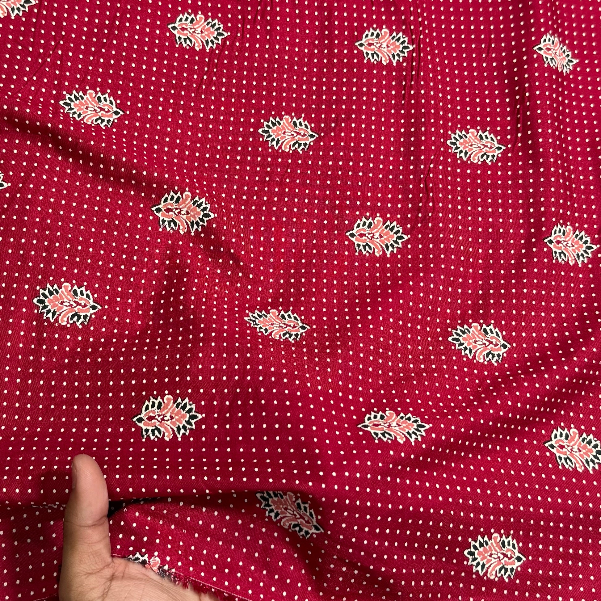 Buy Premium Viscose Red Polka Block Combo Printed Fabric - MAF 
