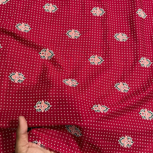 Buy Premium Viscose Red Polka Block Combo Printed Fabric - MAF 