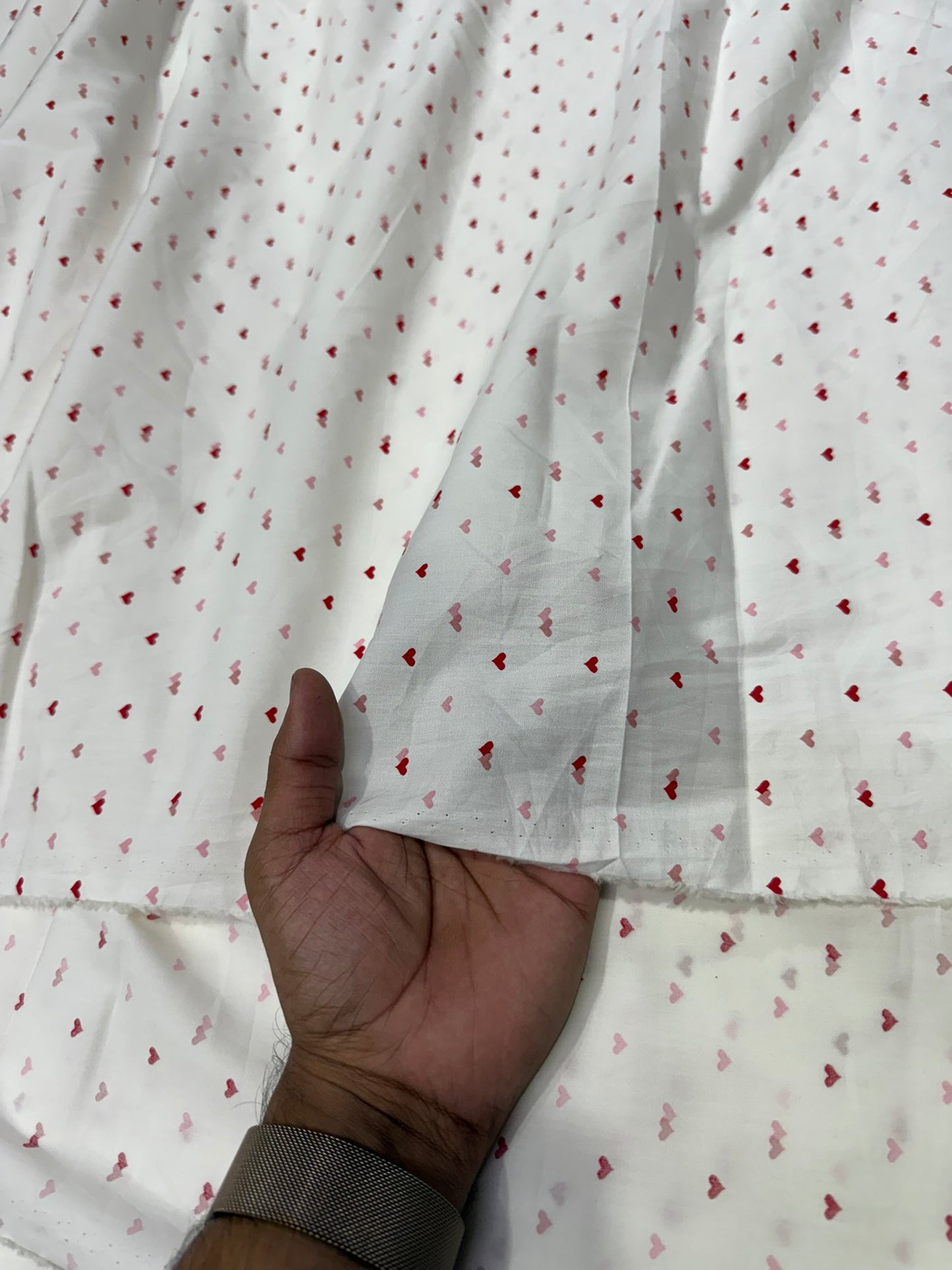 Buy Cotton Poplin White Base Tiny Dual Heart Fabric