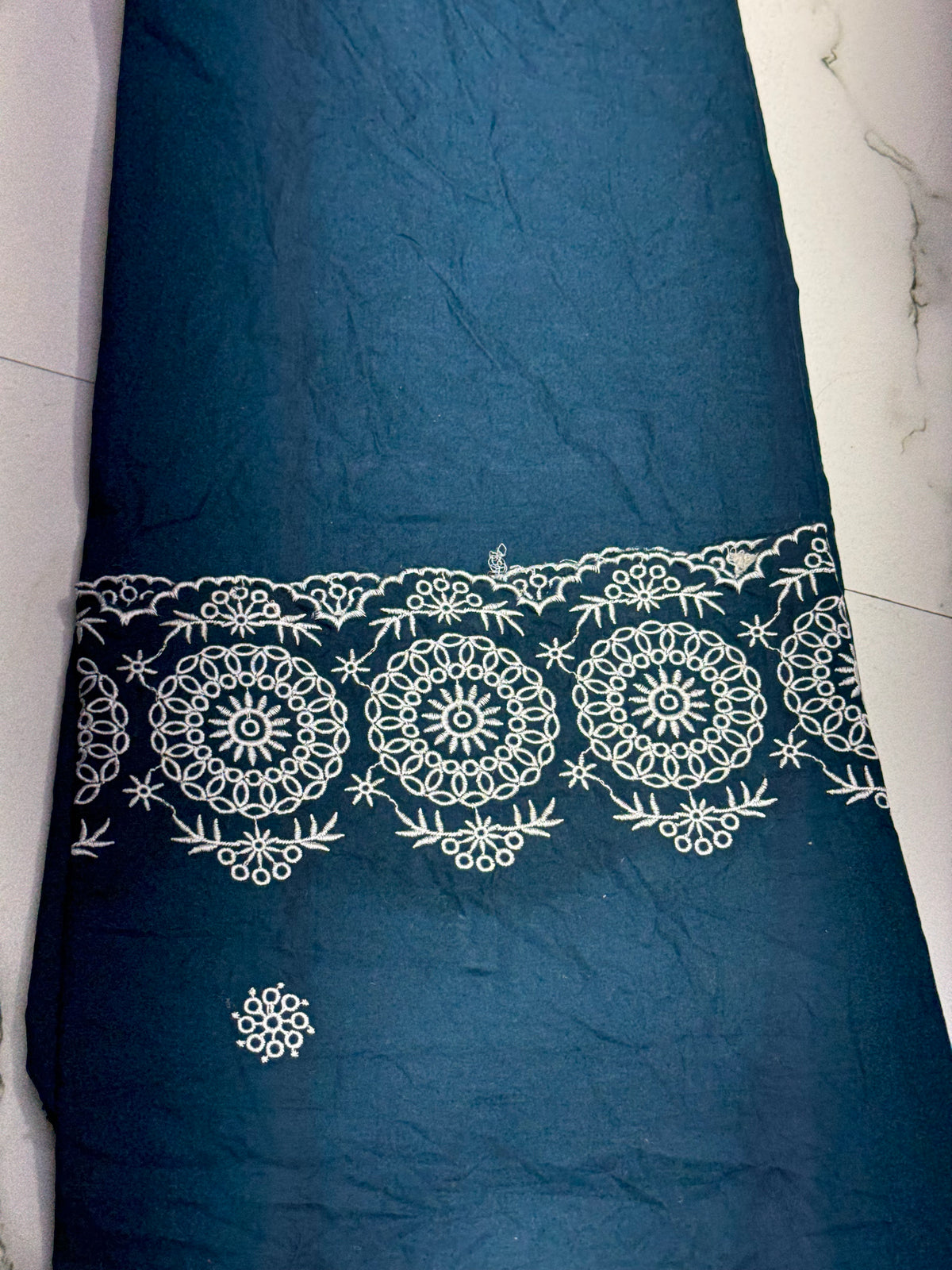 Buy Cutpiece Cotton Hakoba Navy Blue Floral Scallop Border 60 Centimeter
