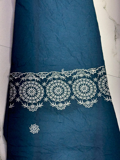 Buy Cutpiece Cotton Hakoba Navy Blue Floral Scallop Border 60 Centimeter