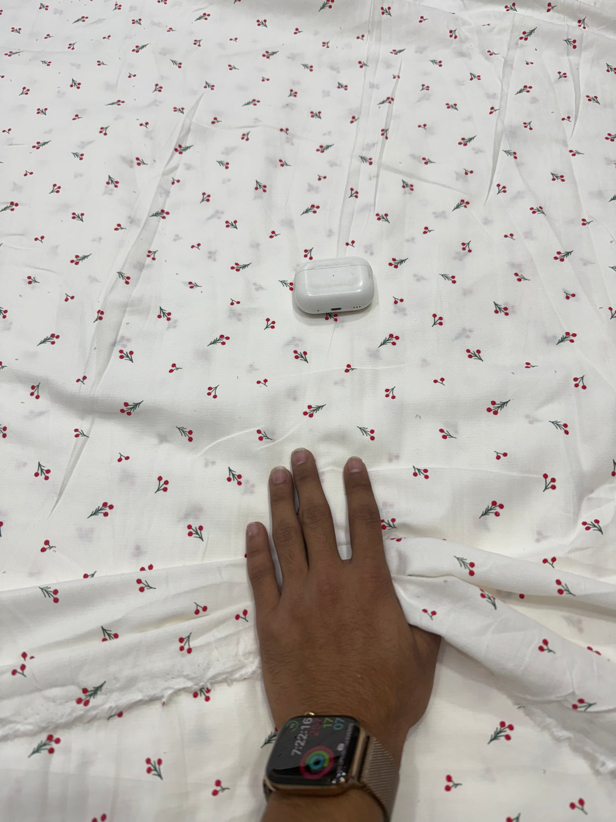 Buy Printed Corduroy White Red Cherry Print Fabric