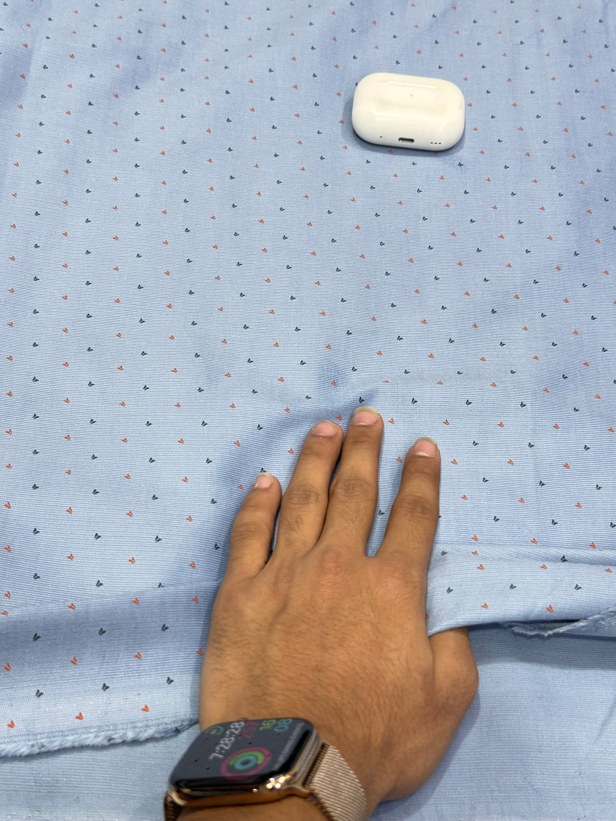 Buy Printed Corduroy Powder Blue Black Orange Tick Print Fabric