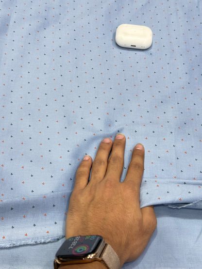 Buy Printed Corduroy Powder Blue Black Orange Tick Print Fabric