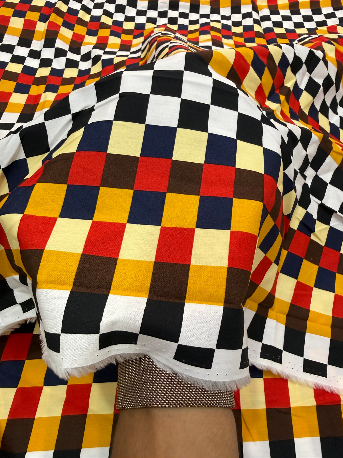 Buy Premium Poplin Multicolor Checkerboard Printed Fabric