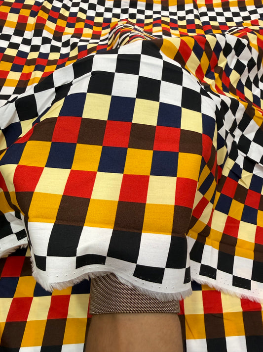 Buy Premium Poplin Multicolor Checkerboard Printed Fabric