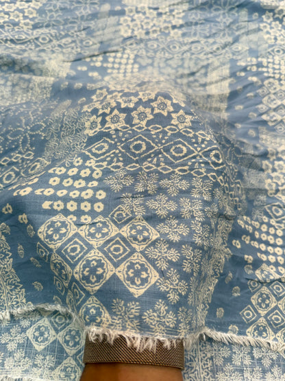 Buy Premium Steel Blue Bandhani Block Printed Viscose Rayon Fabric