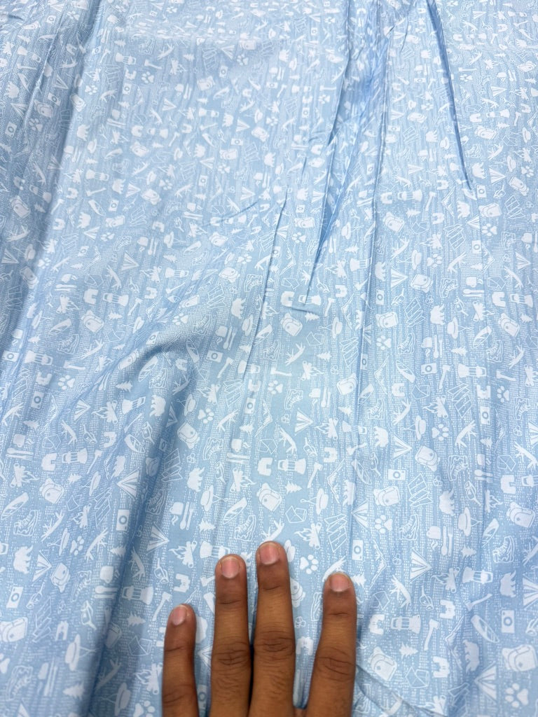 Buy Cotton Poplin Blue Base White Kids Printed Fabric