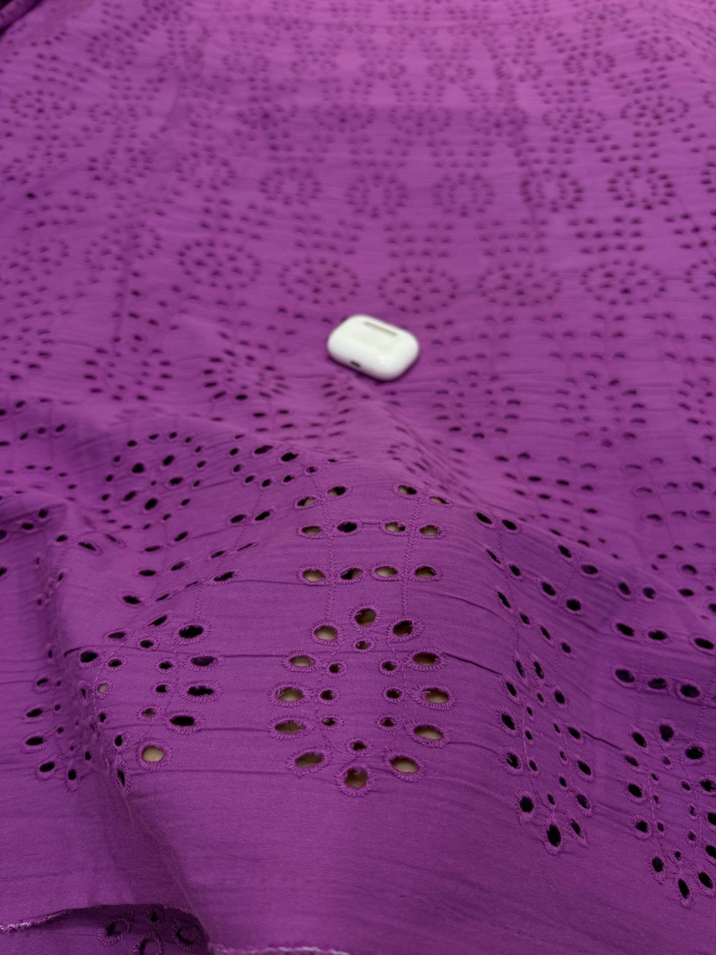 Buy Premium Cotton Cambric Schiffli Violet Cutwork Fabric