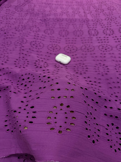 Buy Premium Cotton Cambric Schiffli Violet Cutwork Fabric