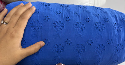 Buy Cotton Hakoba Royal Blue Leafy Joined Flower Embroidery