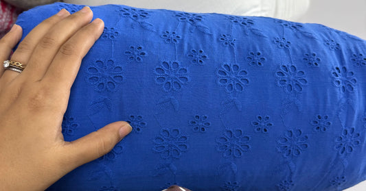 Buy Cotton Hakoba Royal Blue Leafy Joined Flower Embroidery