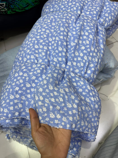Buy Bonbon Moss Blue Base White Tiny Flower Printed Fabric