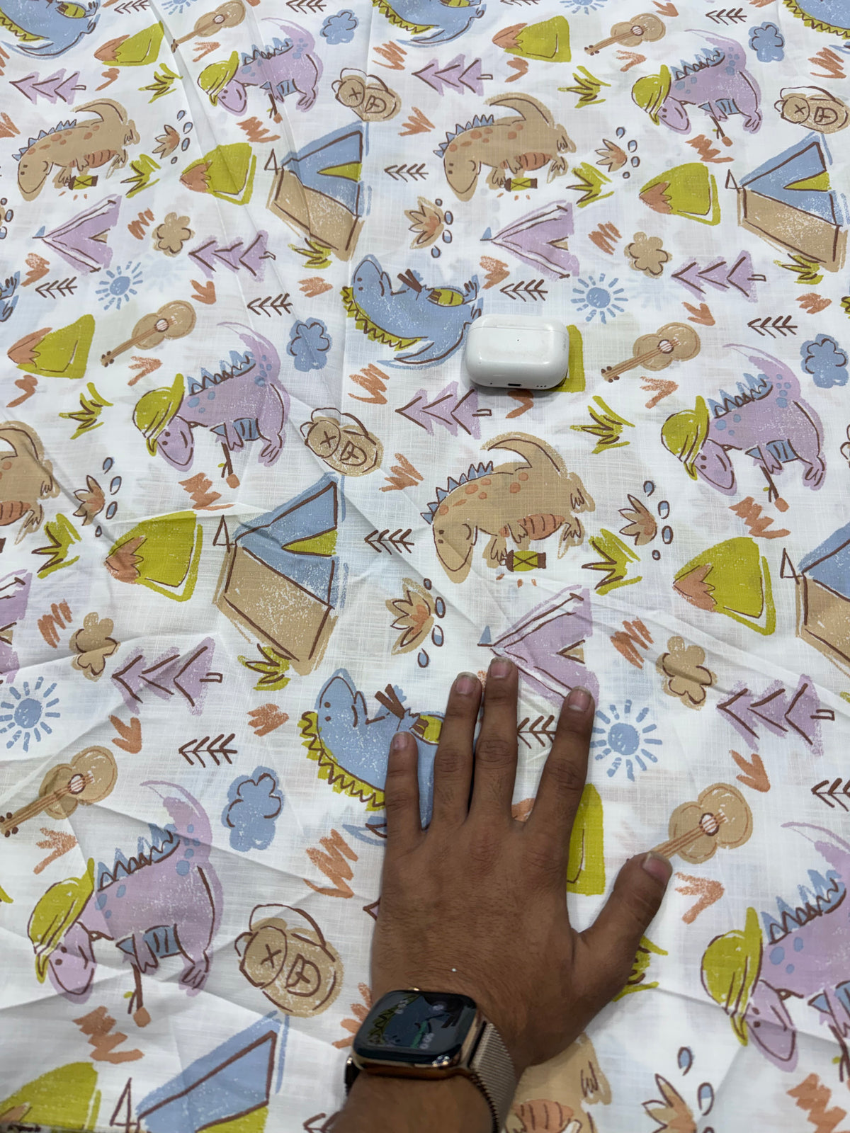 Buy Premium Fine Cotton Linen Multicolor Dinosaur Print Fabric
