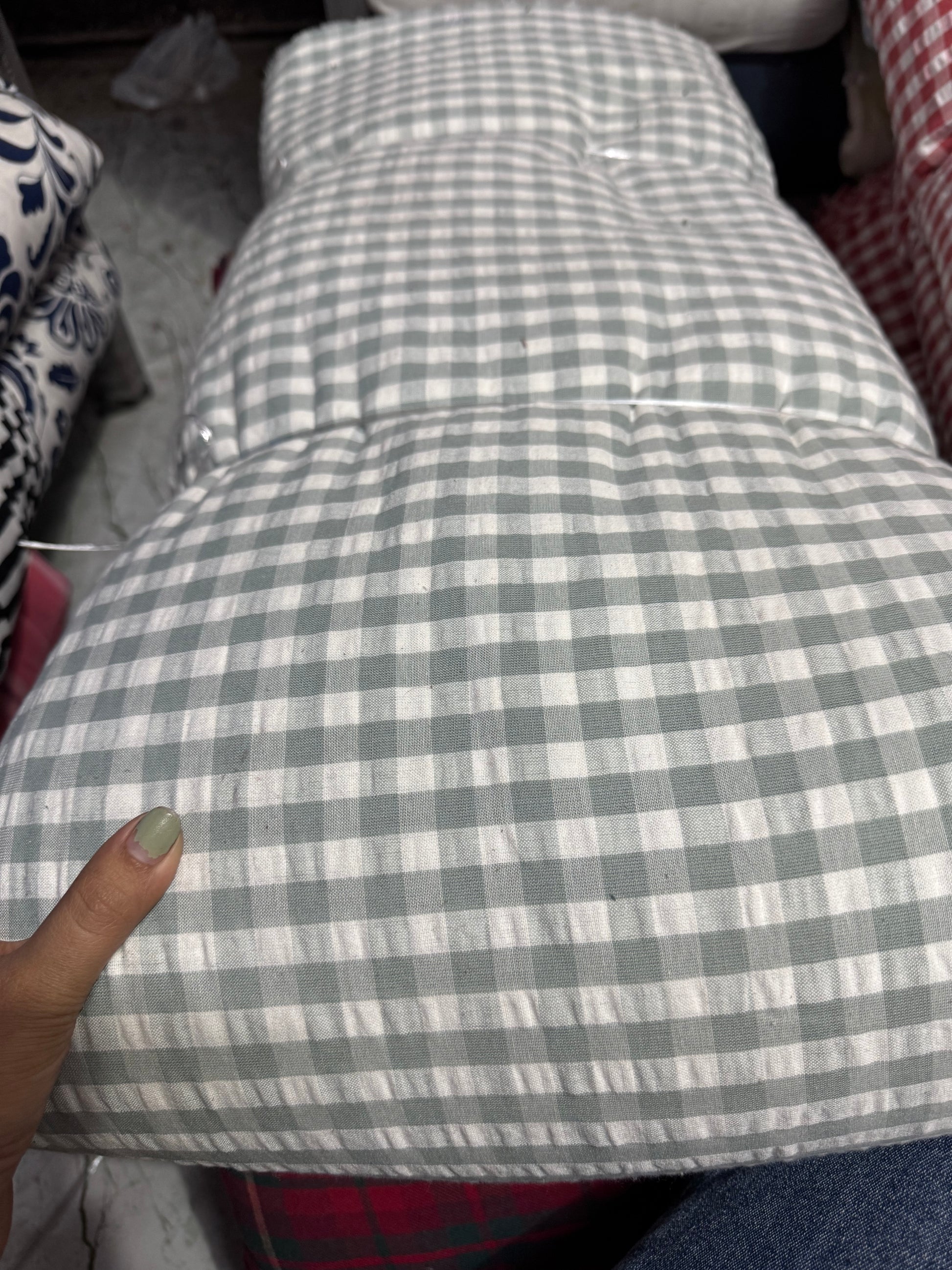 Premium Seersucker Greyish Blue Check Fabric - MAF 