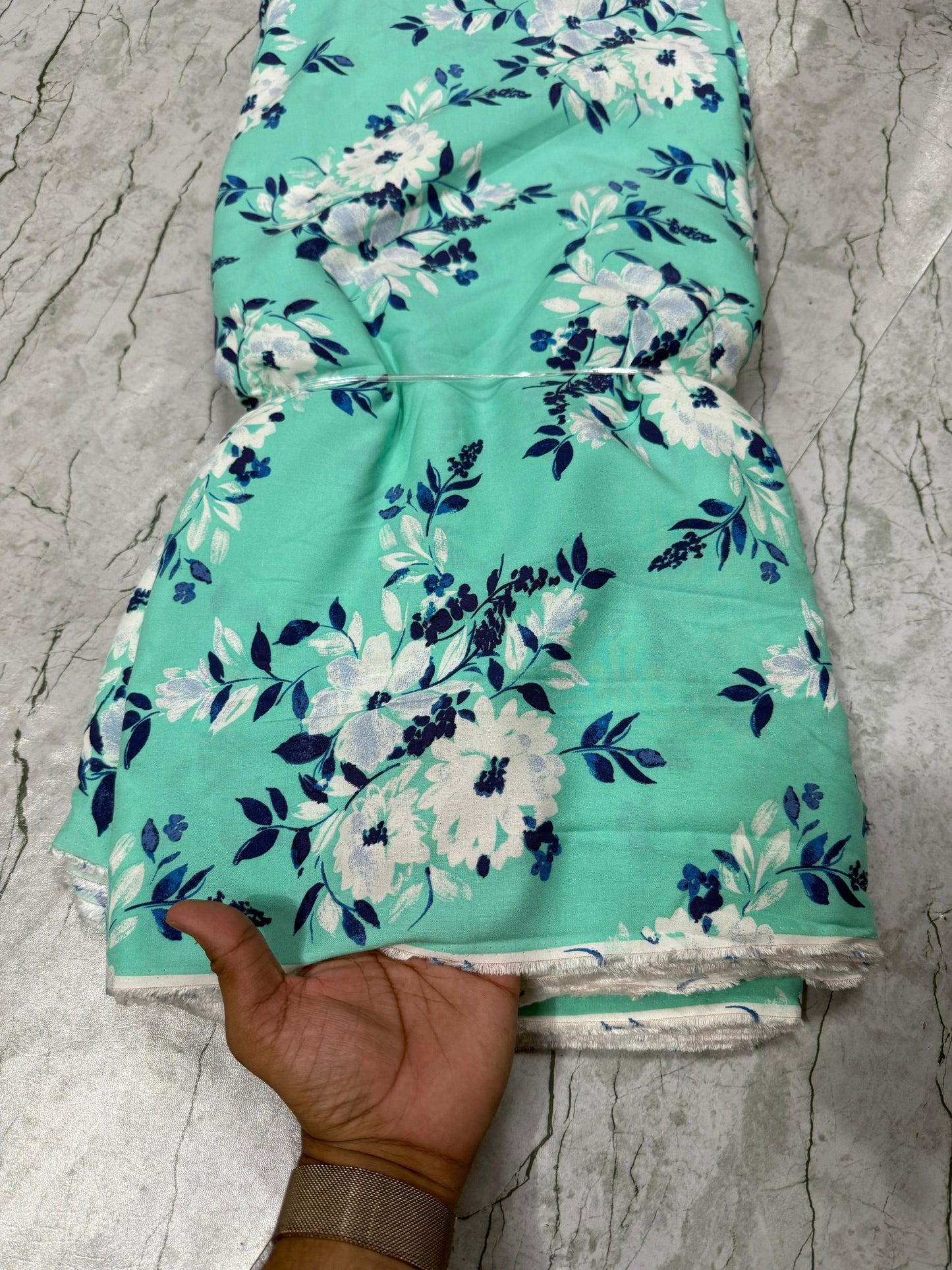Buy Cotton Viscose Mint Flower Printed Fabric - MAF 