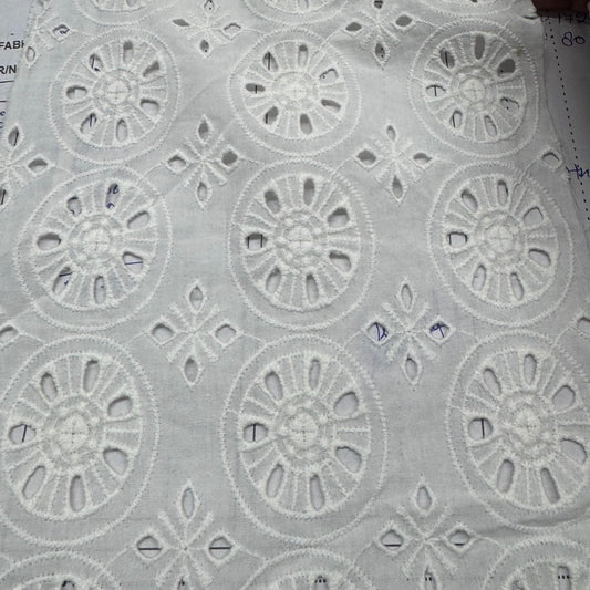 Buy White Dyeable Cotton Hakoba Circle Embroidery Design
