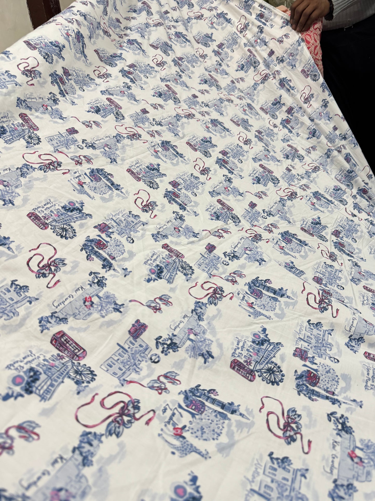 Buy Cotton Poplin Blue City Printed Fabric