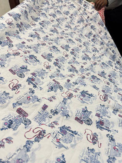 Buy Cotton Poplin Blue City Printed Fabric