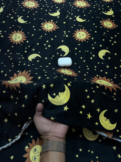 Buy Premium Corduroy Black Celestial Sun Moon Print Fabric