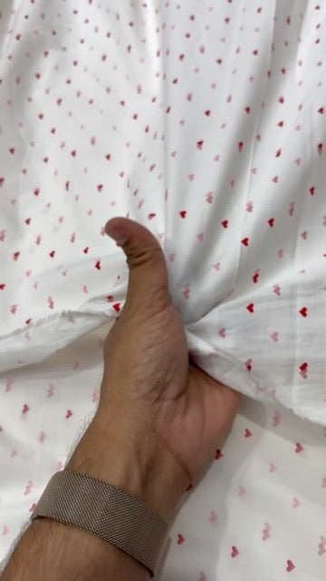 Buy Cotton Poplin White Base Tiny Dual Heart Fabric