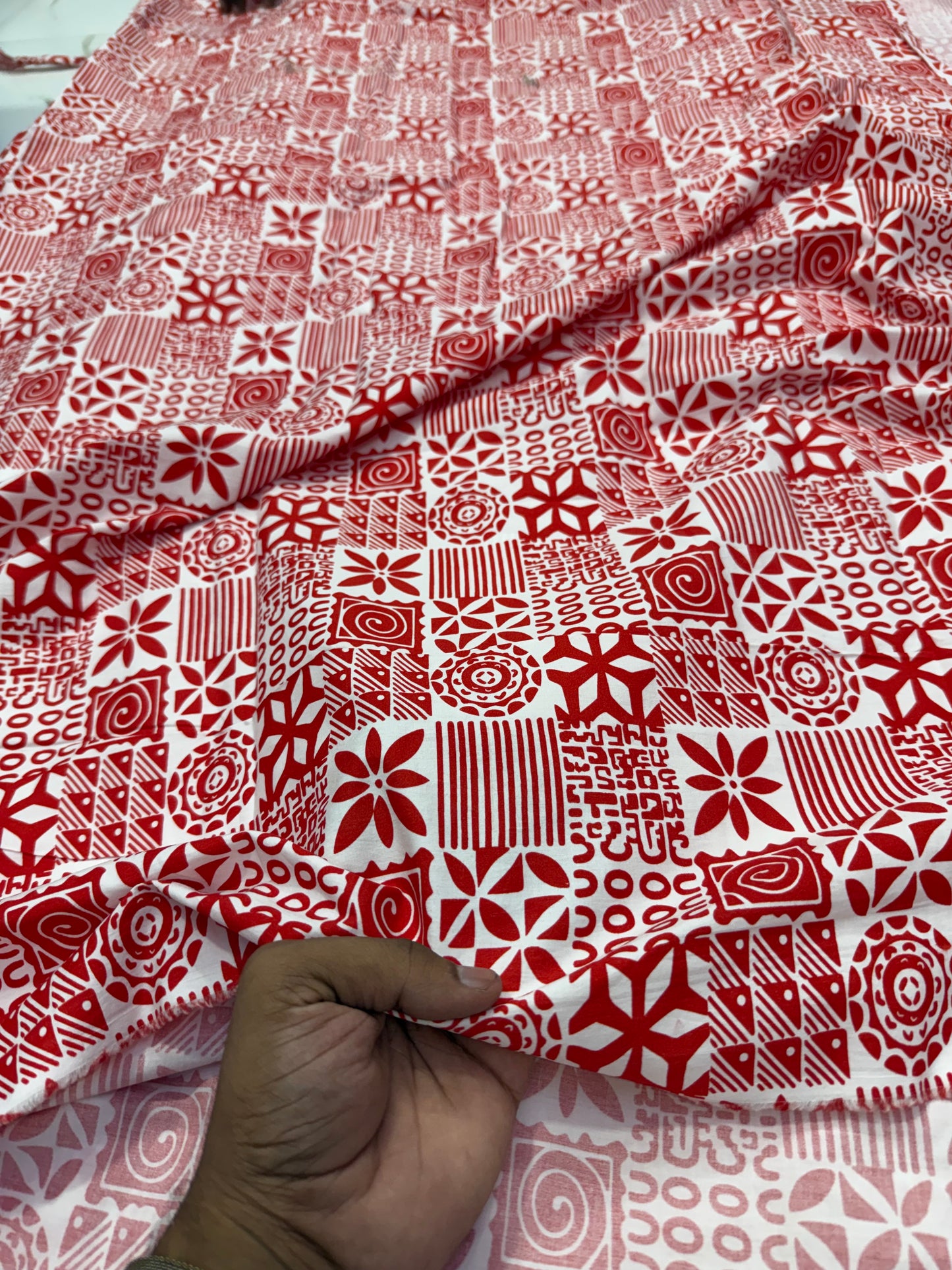 Buy Cotton Poplin Red Square Panel Multi Printed Fabric