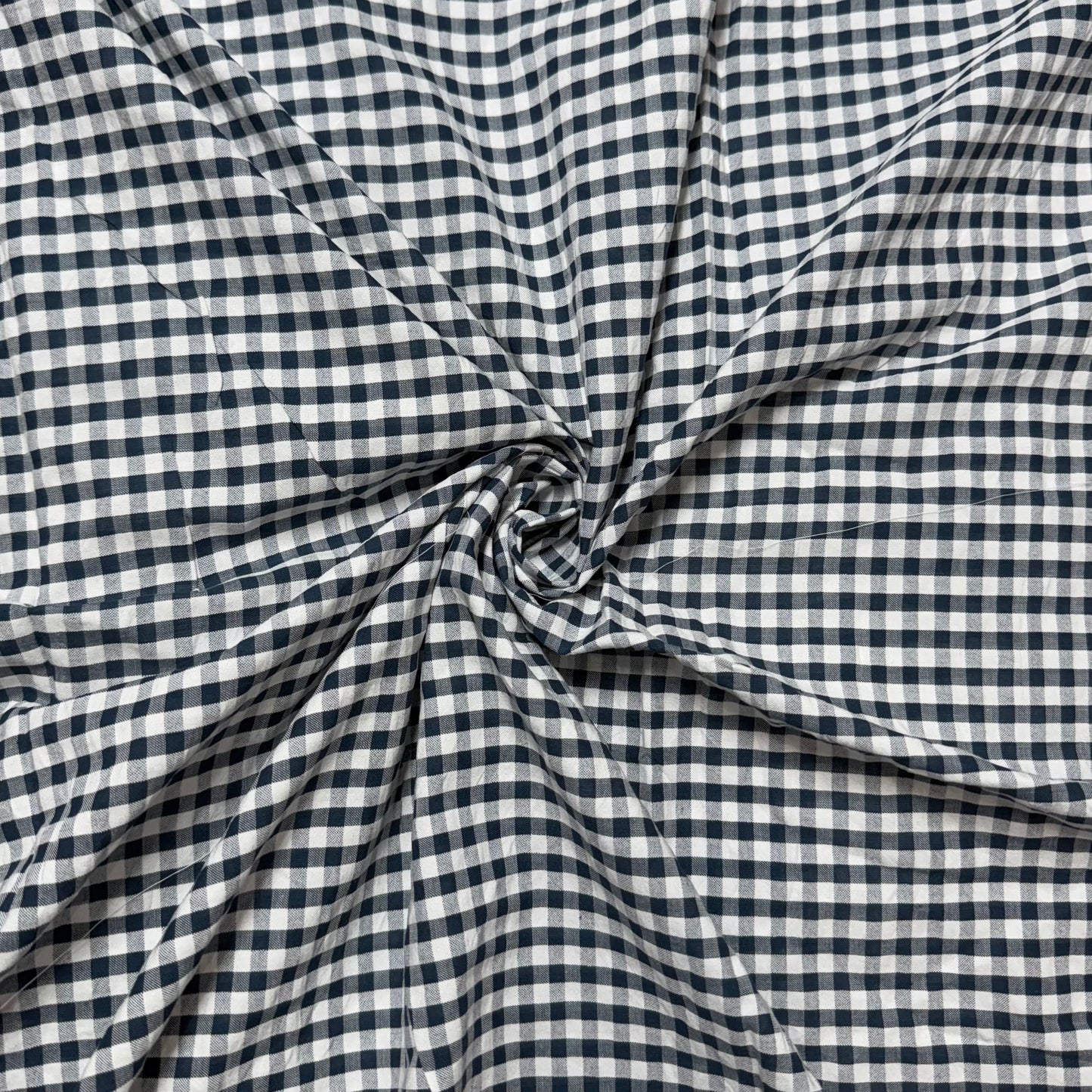 Premium Seersucker Gingham Dark Blue & White Check Fabric - MAF 