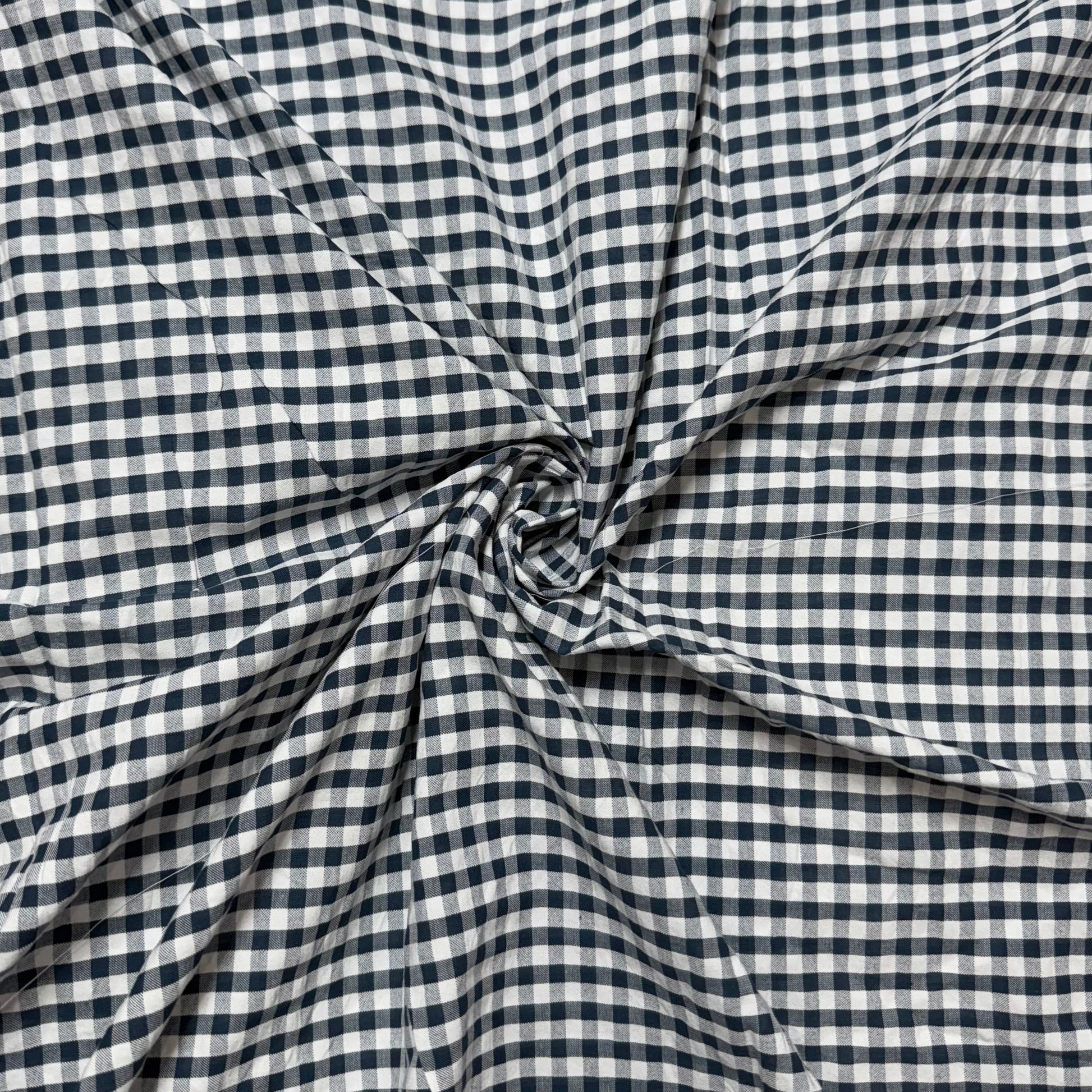 Premium Seersucker Gingham Dark Blue & White Check Fabric - MAF 