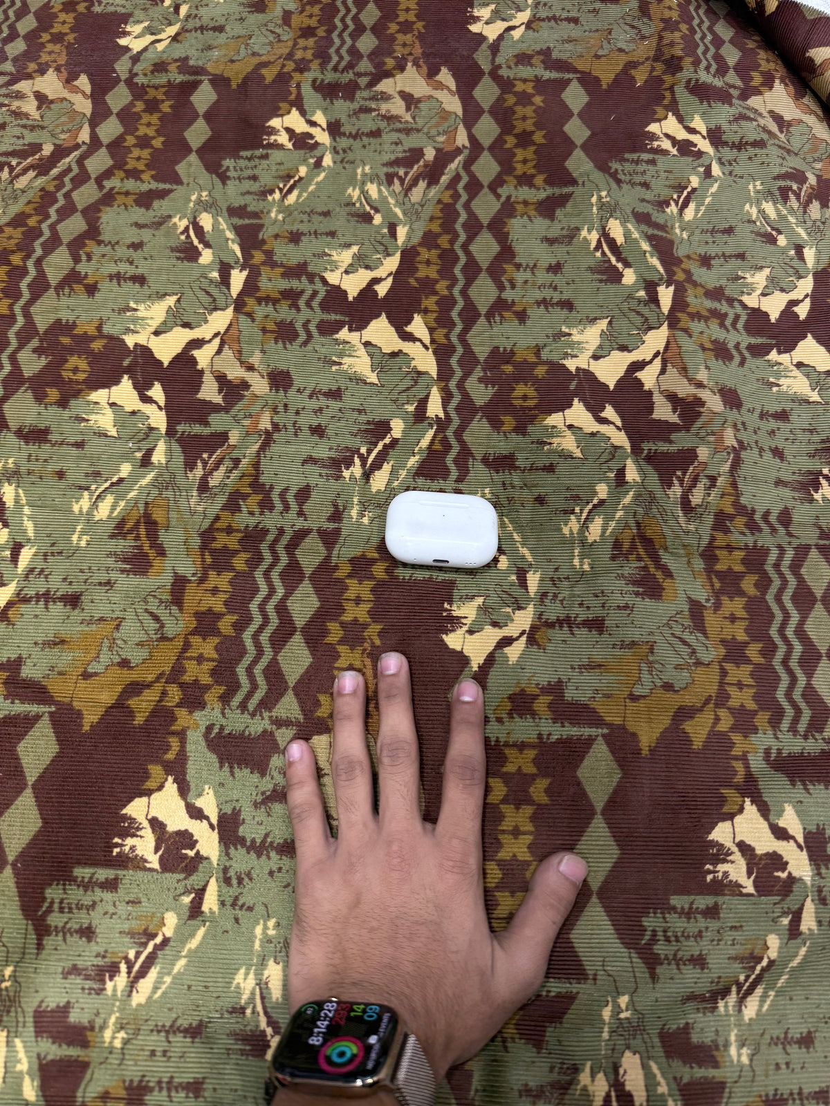 Buy Premium Corduroy Maroon Olive Abstract Print Fabric