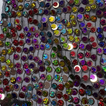Buy Black Mesh Coloured Sequin Fabric