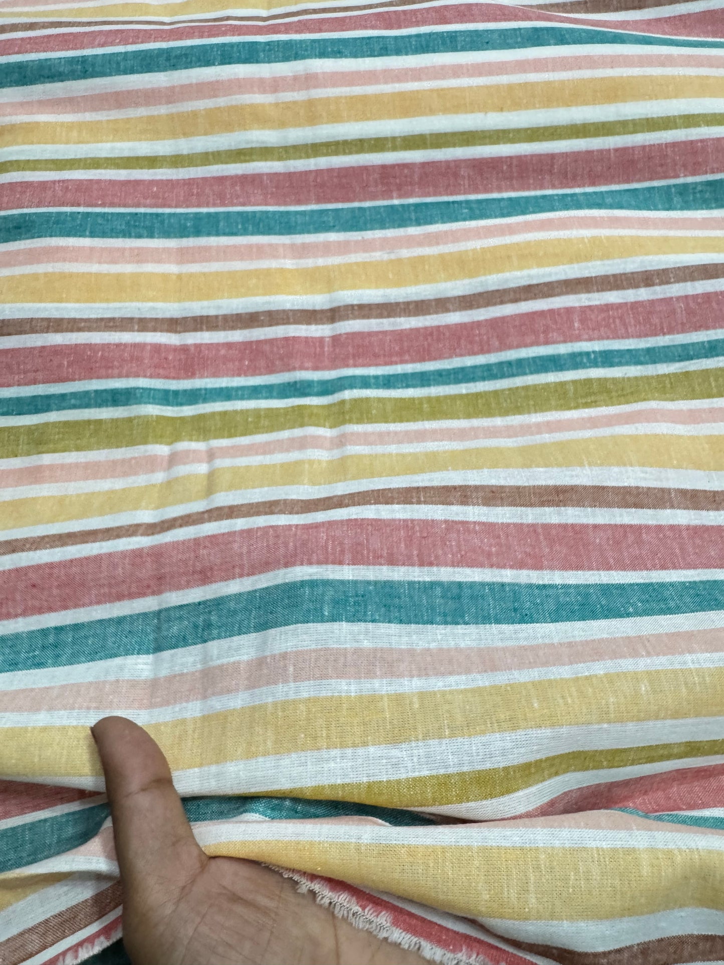 Buy Cotton Linen Washed Colours Yarn Dyed Multi Stripe Fabric